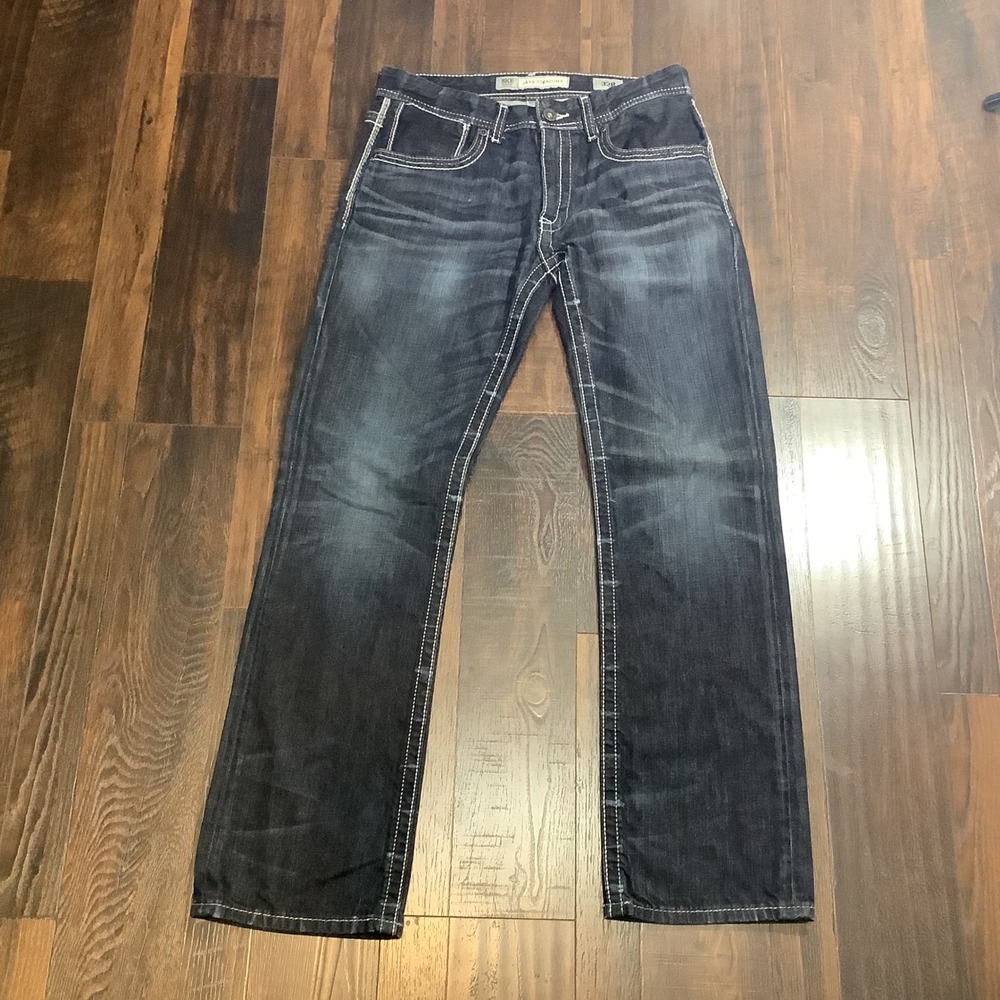 BKE Jake Straight Leg Jeans Mens 32R Dark Wash Contrast Stitch Denim ABM16014